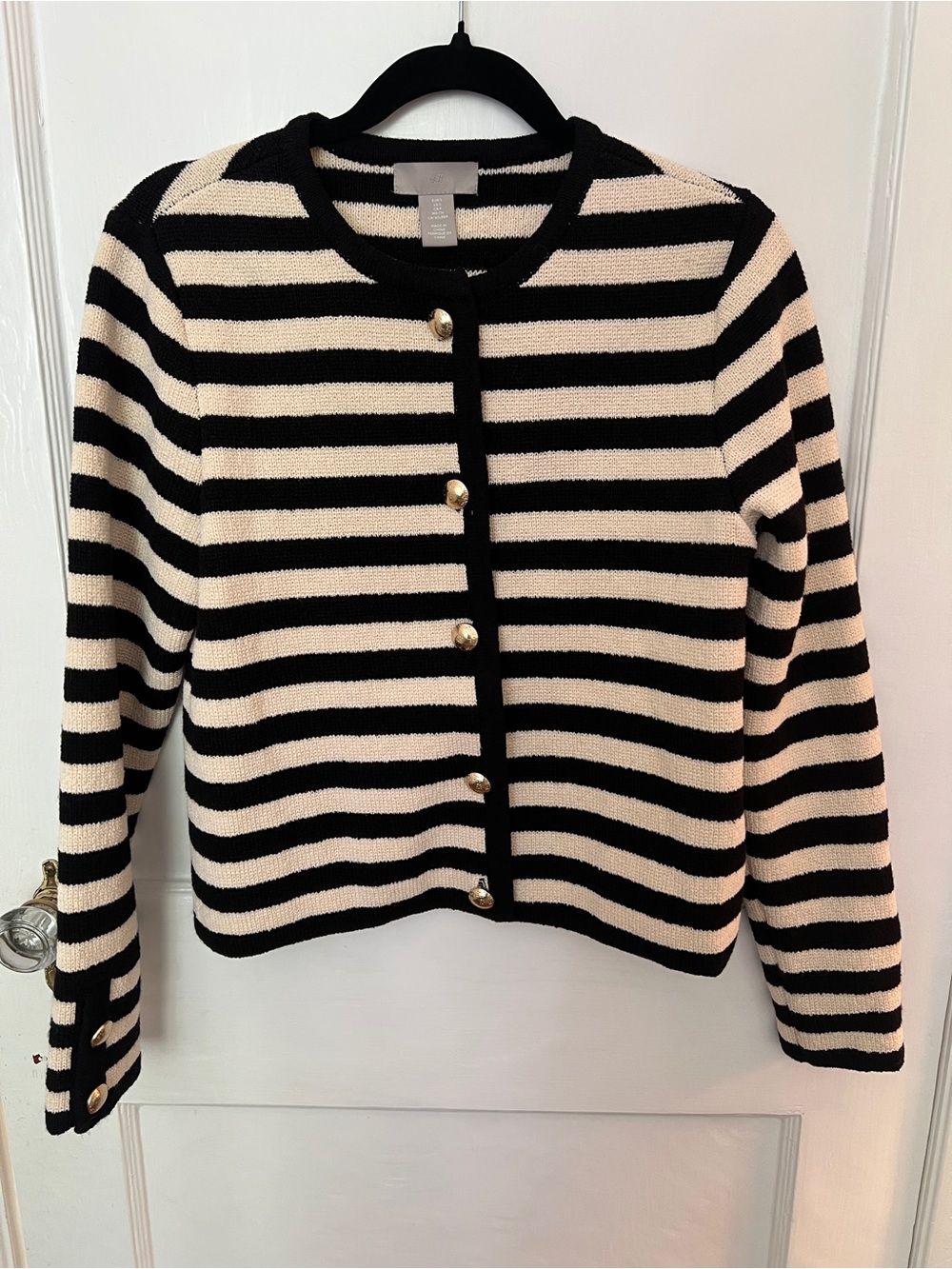 H&M Black & Cream Striped Button-Front Cardigan